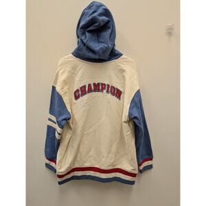 Champion USA Hooded Sweatshirt Jacket Blue White Colorblock Button Front Size L